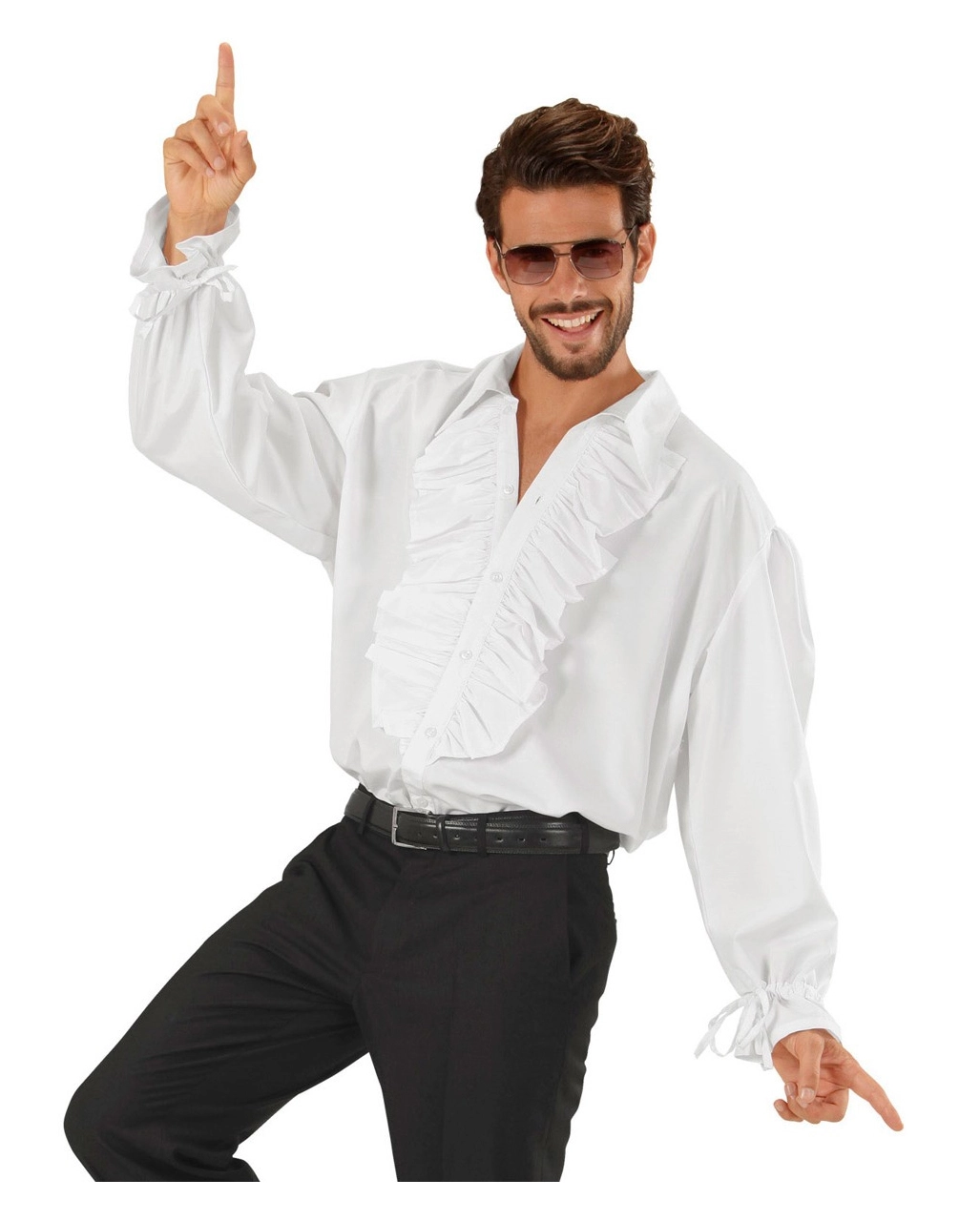 Weißes Rüschenhemd Mit Knöpfen – Bild 2